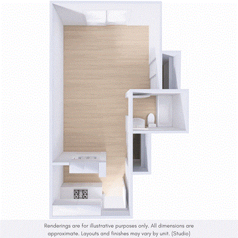 Floor plan for studio, 1 bath, 650 sqft